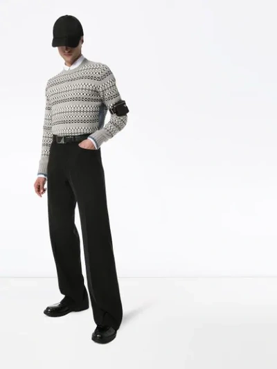 Shop Prada Striped Intarsia Sweater - Grey