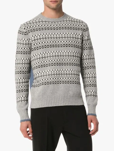 Shop Prada Striped Intarsia Sweater - Grey