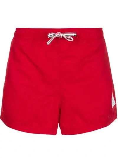 Shop Thom Browne Grosgrain Side Seam Solid Nylon Swim Tech Short In Red