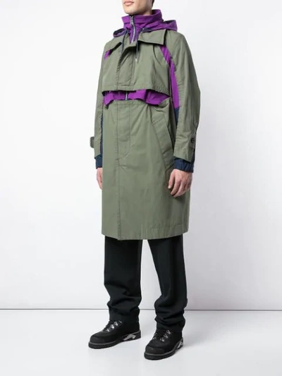 Shop Sacai Layered Trench Coat In Green