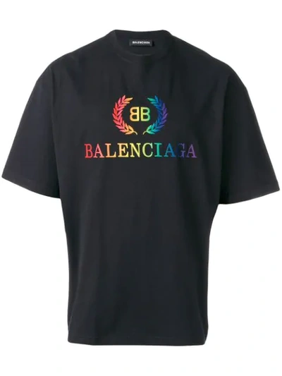 Balenciaga Logo Embroidered Jersey T-shirt In Multicoloured Logo Embroidery | ModeSens