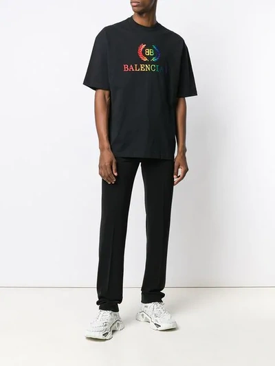 Balenciaga Rainbow Logo Embroidered Jersey T-shirt In 1000black | ModeSens