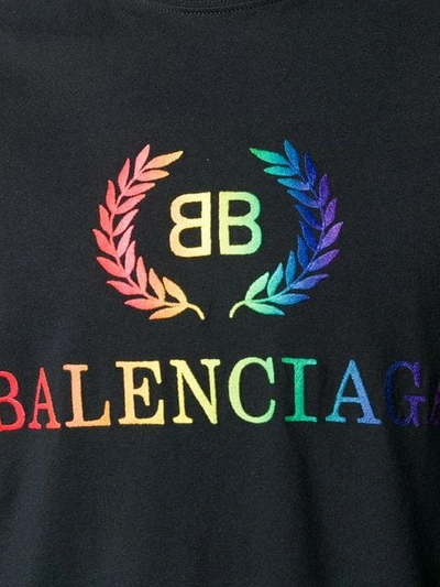 Balenciaga Rainbow Logo Embroidered Jersey T-shirt In 1000black | ModeSens