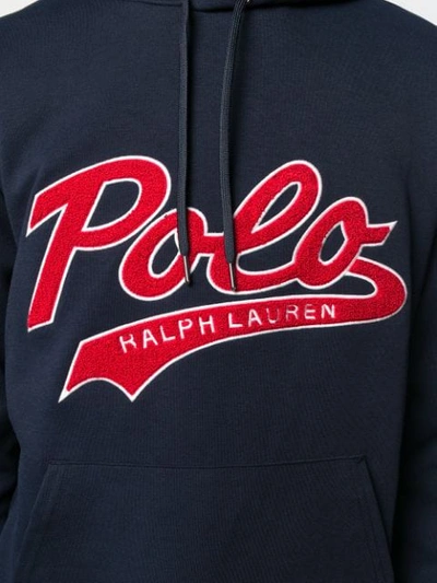 Shop Polo Ralph Lauren Logo Hooded Sweatshirt In Blue