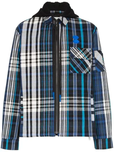 Shop Off-white Check Print Hooded Shirt Jacket In Blue