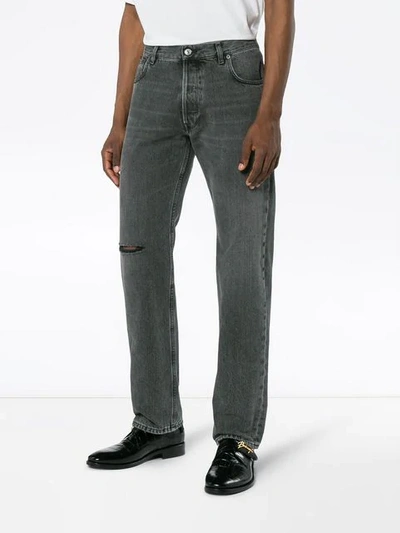 Shop Balenciaga Ripped Knee Straight-leg Jeans In Grey