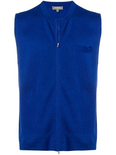 Shop N.peal Zipped Knit Waistcoat In Blue