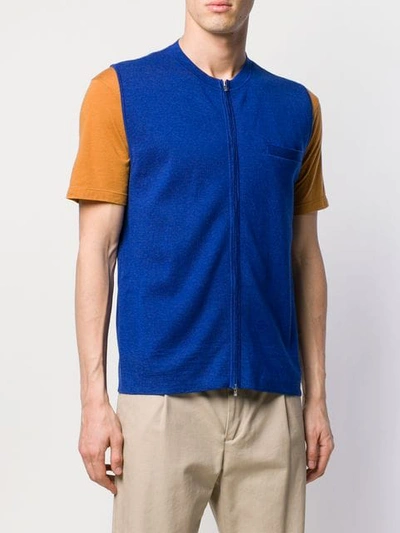 Shop N.peal Zipped Knit Waistcoat In Blue