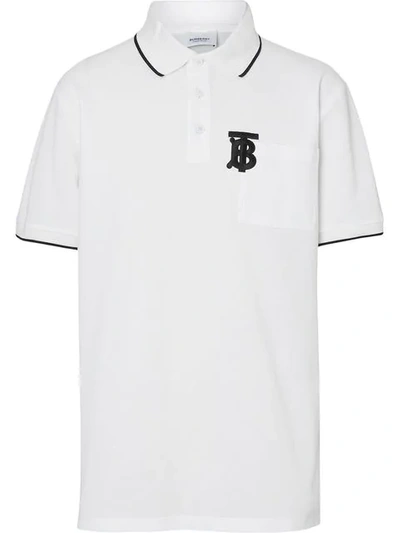 Shop Burberry Monogram Motif Tipped Cotton Piqué Polo Shirt In White