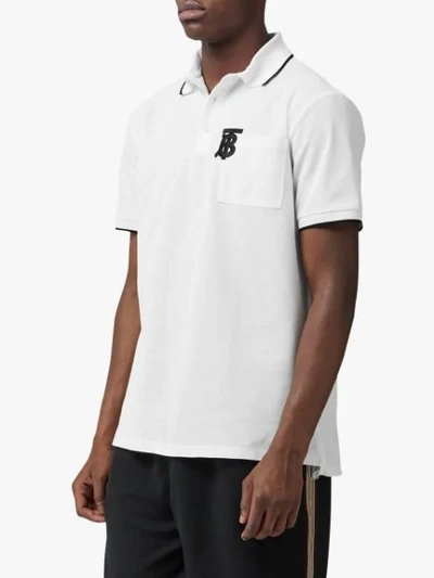 Shop Burberry Monogram Motif Tipped Cotton Piqué Polo Shirt In White