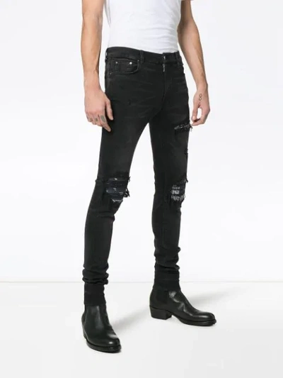 Shop Amiri Mx1 Distressed Bandana Detail Slim Fit Jeans In Black