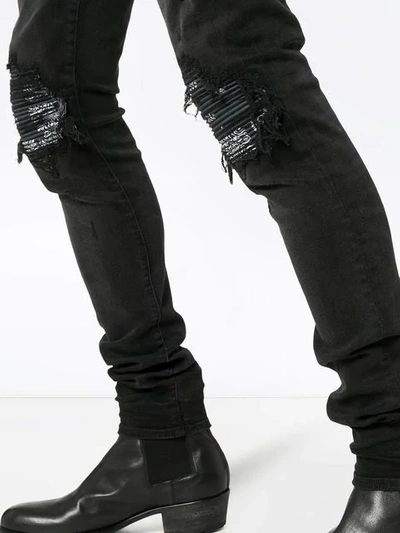 Shop Amiri Mx1 Distressed Bandana Detail Slim Fit Jeans In Black