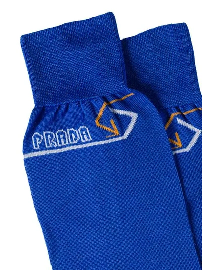 Shop Prada Jacquard Logo Socks In Blue