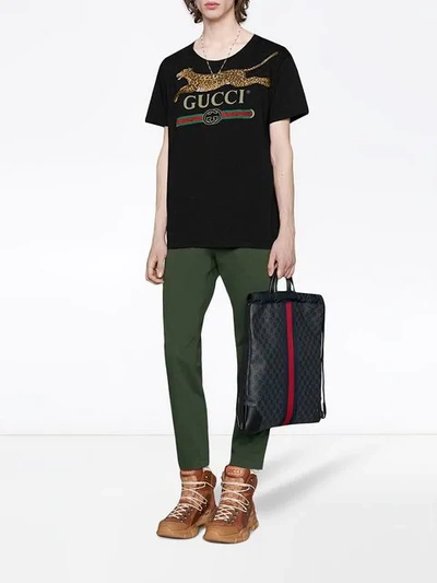 Shop Gucci Logo T-shirt With Leopard In Black