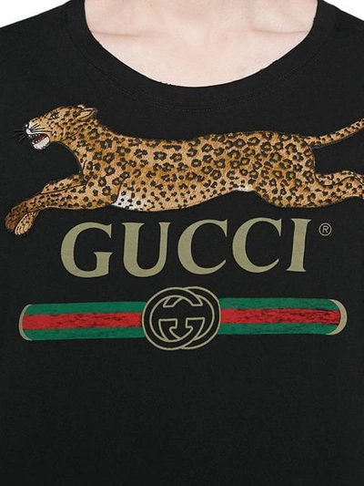 Shop Gucci Logo T-shirt With Leopard In Black