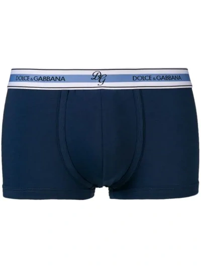 Shop Dolce & Gabbana Logo Fitted Boxers In Blue