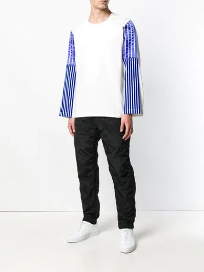 Shop Dima Leu Striped Sleeves Sweatshirt In White