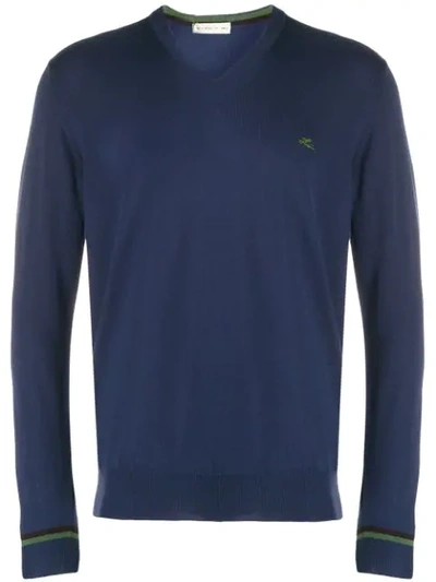 Shop Etro V-neck Logo Sweatshirt In Blue