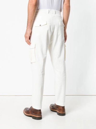 Shop Eleventy Slim Cargo Trousers In White