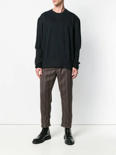 Shop Ann Demeulemeester Striped Tapered Trousers - Grey