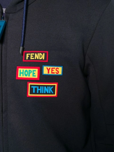 Shop Fendi Badge Patch Zip Hoodie - Blue
