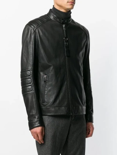 Shop Hugo Boss Zipped Biker Jacket In Black