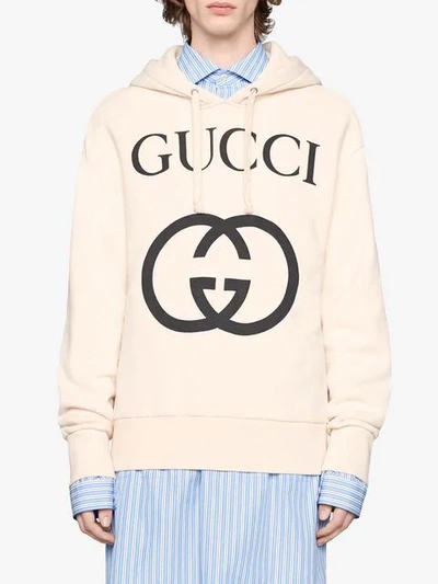 Shop Gucci Interlocking G Logo Hoodie In White