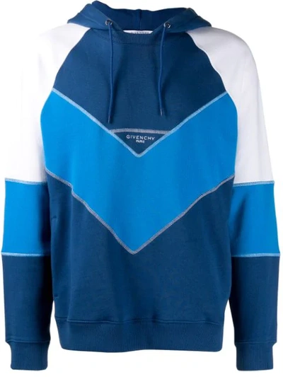 Shop Givenchy Contrasting Panels Hoodie In Blue
