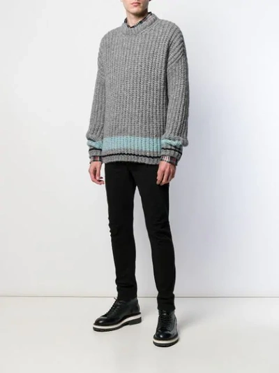 Shop Dsquared2 Striped Chunky Knit Jumper In Grey