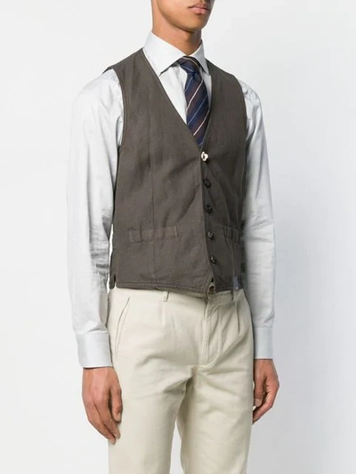 Shop Lardini Floral Button Waistcoat In Brown