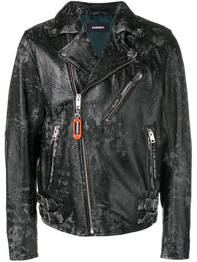 Shop Diesel Distressed Biker Jacket In Black