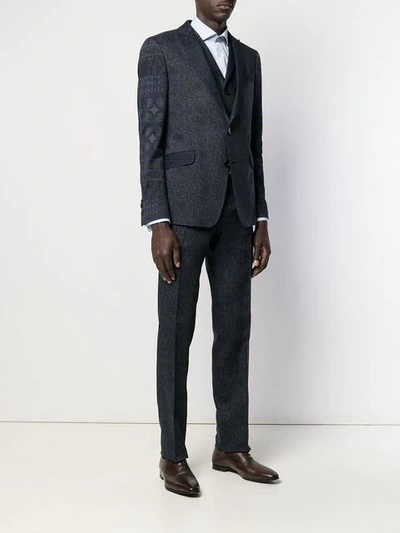 Shop Etro Printed Formal Suit - Blue