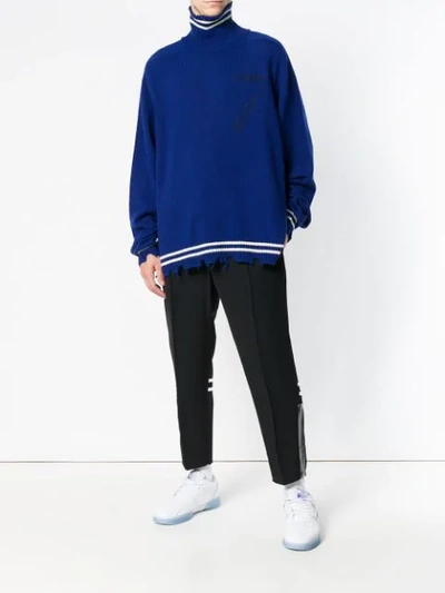 Shop Riccardo Comi Frayed Hem Turtleneck Sweater In Blue
