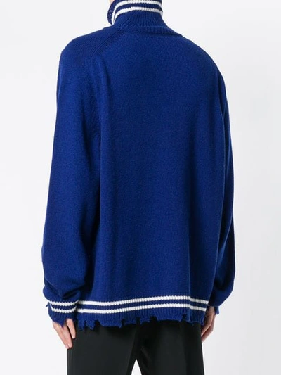 Shop Riccardo Comi Frayed Hem Turtleneck Sweater In Blue