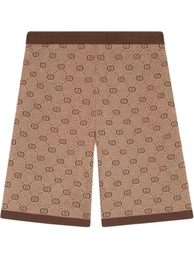 Shop Gucci Gg Jacquard Knit Shorts In Neutrals