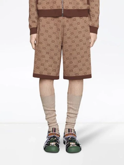 Shop Gucci Gg Jacquard Knit Shorts In Neutrals