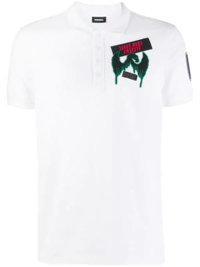 Shop Diesel Graphic Polo Shirt In White