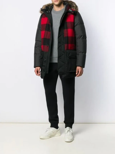 Shop Woolrich Buffalo Check Parka Coat In Black