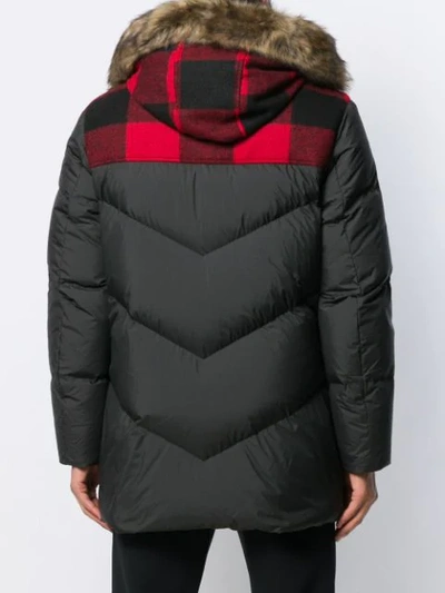 Shop Woolrich Buffalo Check Parka Coat In Black