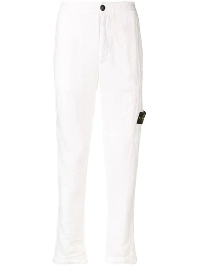 Shop Stone Island Logo Patch Straight-leg Trousers In White