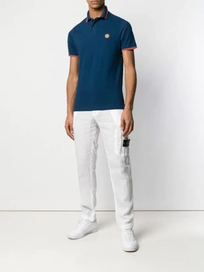 Shop Stone Island Logo Patch Straight-leg Trousers In White