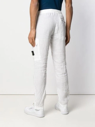 Shop Stone Island Logo Patch Straight-leg Trousers In White