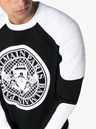 Shop Balmain Biker Logo Print Cotton Sweatshirt - Black