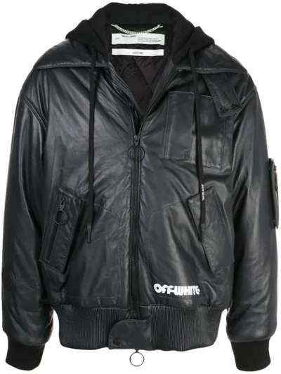 Shop Off-white Leather Bomber Jacket In Black