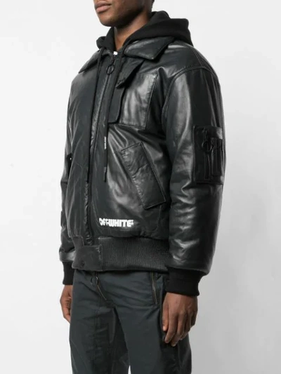 Shop Off-white Leather Bomber Jacket In Black