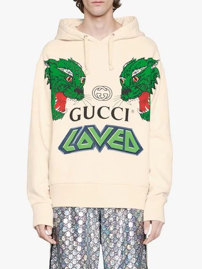 Shop Gucci Cotton Sweatshirt With Tigers In Neutrals