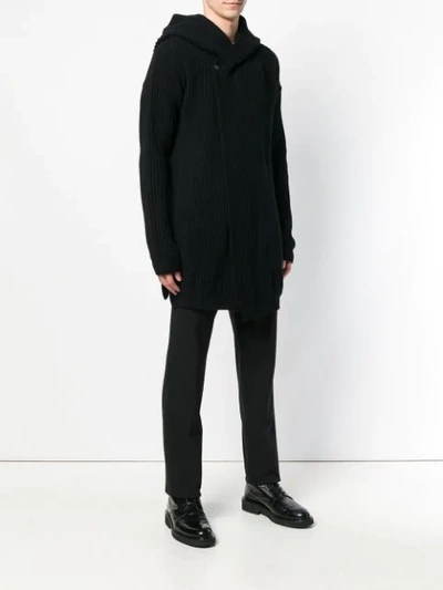 Shop Rick Owens Ribbed Asymmetric Hoodie In Black