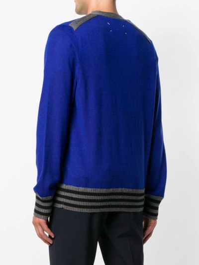 Shop Maison Margiela Stripe Detail Cardigan In Blue