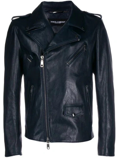 Shop Dolce & Gabbana Zipped Biker Jacket In Blue