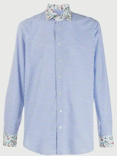Shop Etro Floral-trimmed Striped Shirt In Blue